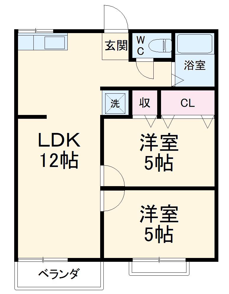 羽根ハイツ(2LDK/2階)の間取り写真