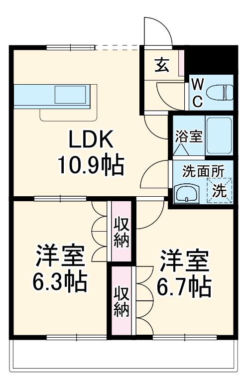 ショコラクルール(2LDK/3階)の間取り写真