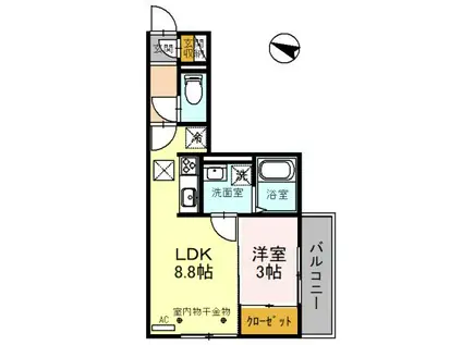 東松山エテルネル(1LDK/1階)の間取り写真
