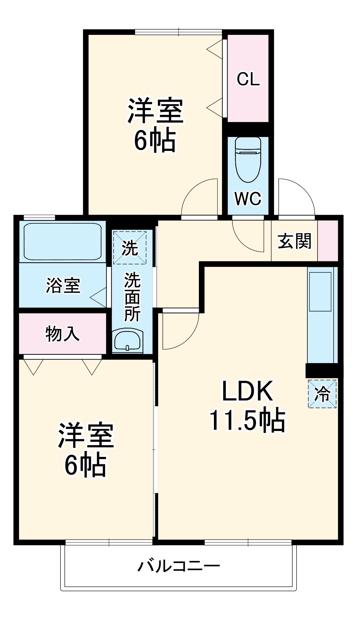 ネオステージB棟(2LDK/2階)の間取り写真