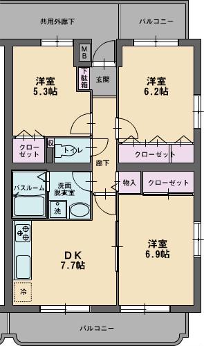 フォンテーヌ並木 2(3DK/4階)の間取り写真