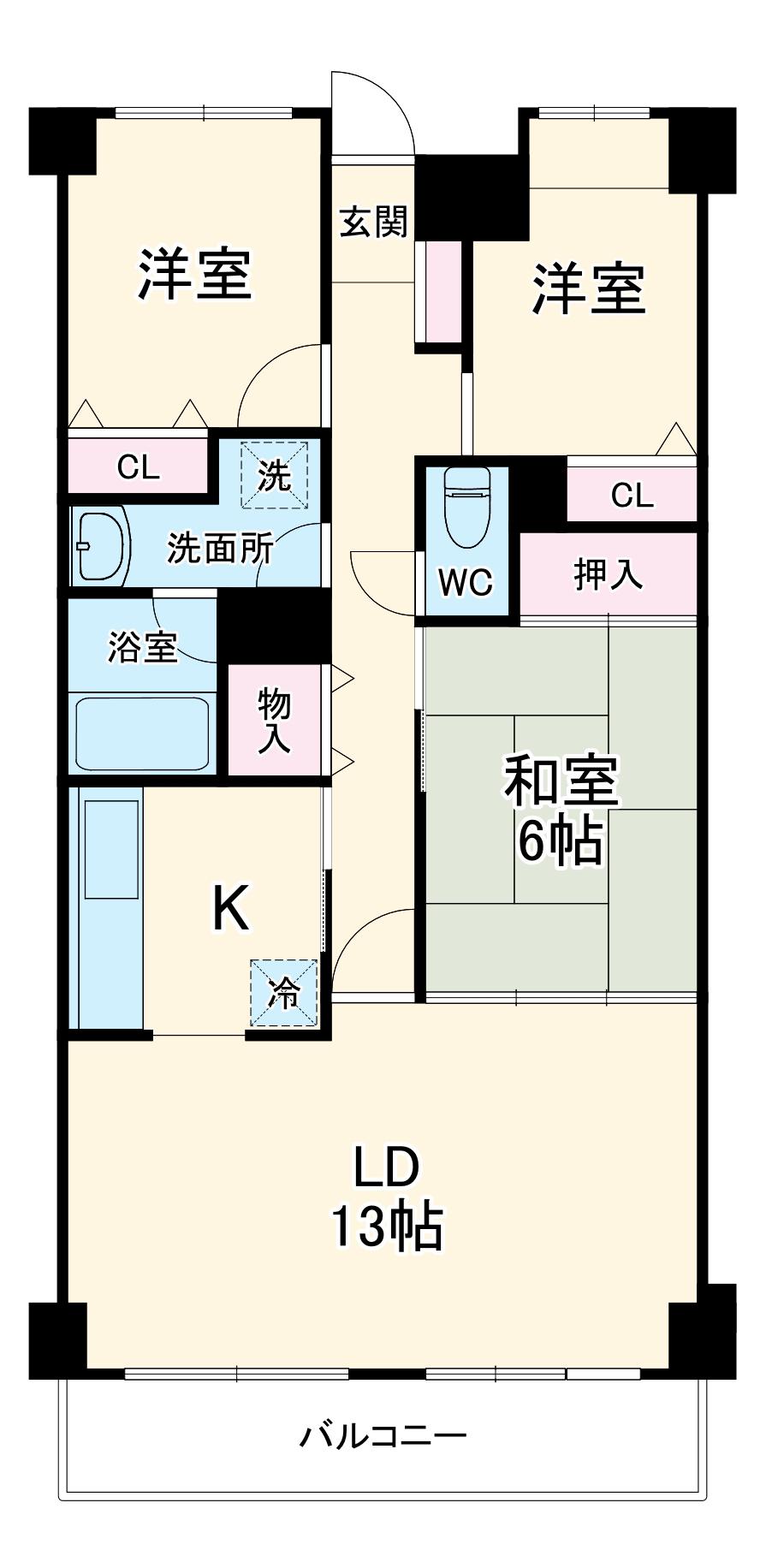 ライオンズヒルズ習志野(3LDK/2階)の間取り写真