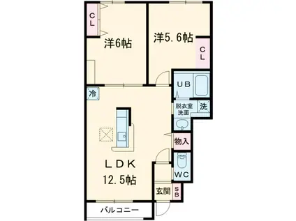 Ｂｅｌｌ　ｄｅｍｅｕｒｅ(2LDK)の間取り写真