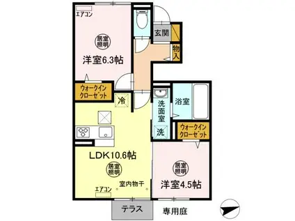 フォルトゥーナSENBA(2LDK/1階)の間取り写真