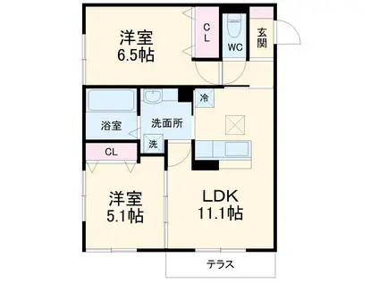 BONHEUR(2LDK/3階)の間取り写真