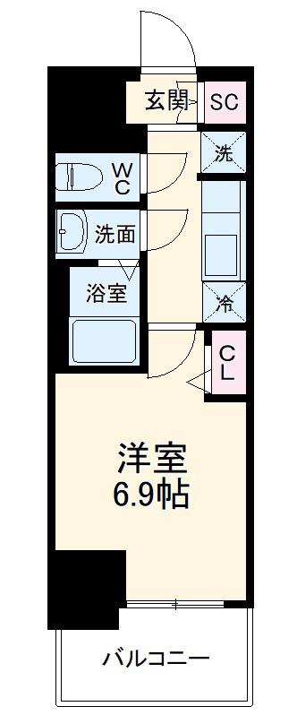 ディアレイシャス浅間町Ⅲ(1K/13階)の間取り写真