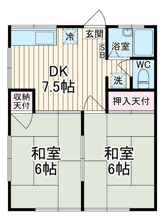 ユベントス北の台(2DK/1階)の間取り写真