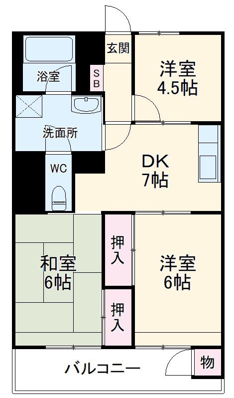 南西ハイツサカモト(3DK/2階)の間取り写真