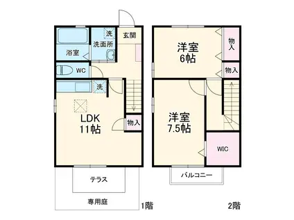 ヴィレッジコートB(2LDK/1階)の間取り写真