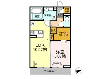 サザンウィング(1LDK/2階)の間取り写真