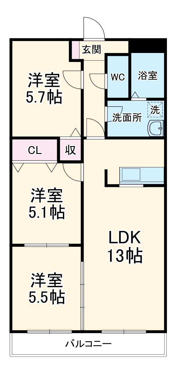 ロイヤルガーデン学園通Ⅱ(3LDK/1階)の間取り写真