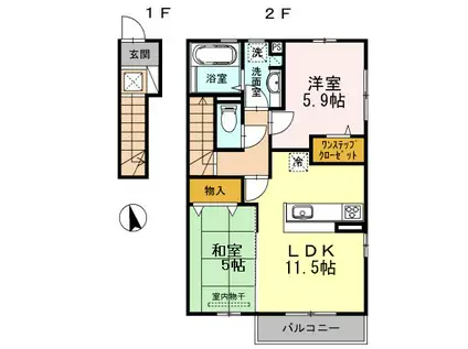 アミティーハウスⅡ(2LDK/2階)の間取り写真