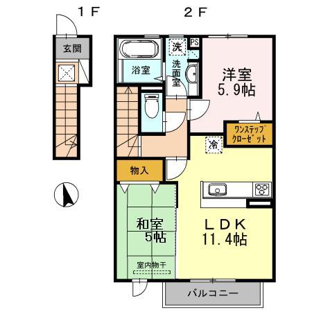 アミティーハウスⅡ(2LDK/2階)の間取り写真