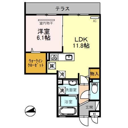 ガーデンパレス箕面(1LDK/1階)の間取り写真