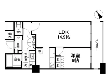 N4TOWER(1LDK/6階)の間取り写真