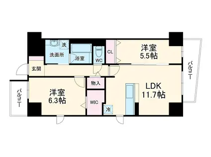 アトレ梅北(2LDK/3階)の間取り写真