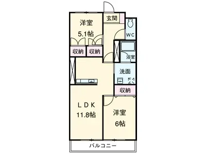 フォンテーヌⅠ(2LDK/3階)の間取り写真