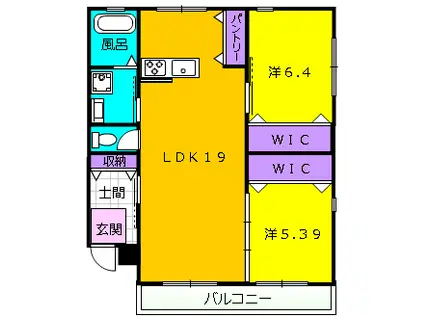 ヴィラ初生(2LDK/3階)の間取り写真