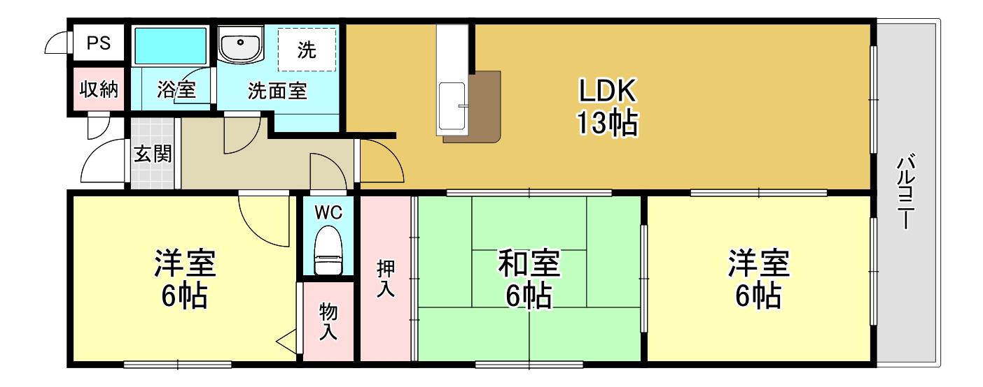 ハイクレスト引谷(3LDK/4階)の間取り写真