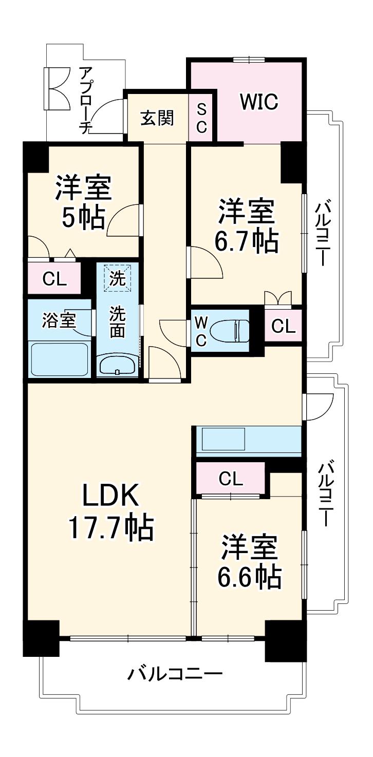インプルーブ天満大手通(3LDK/3階)の間取り写真