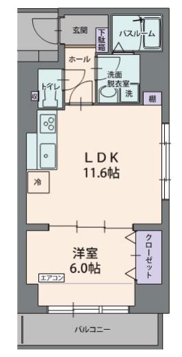 ソレイユ北田町(1LDK/4階)の間取り写真