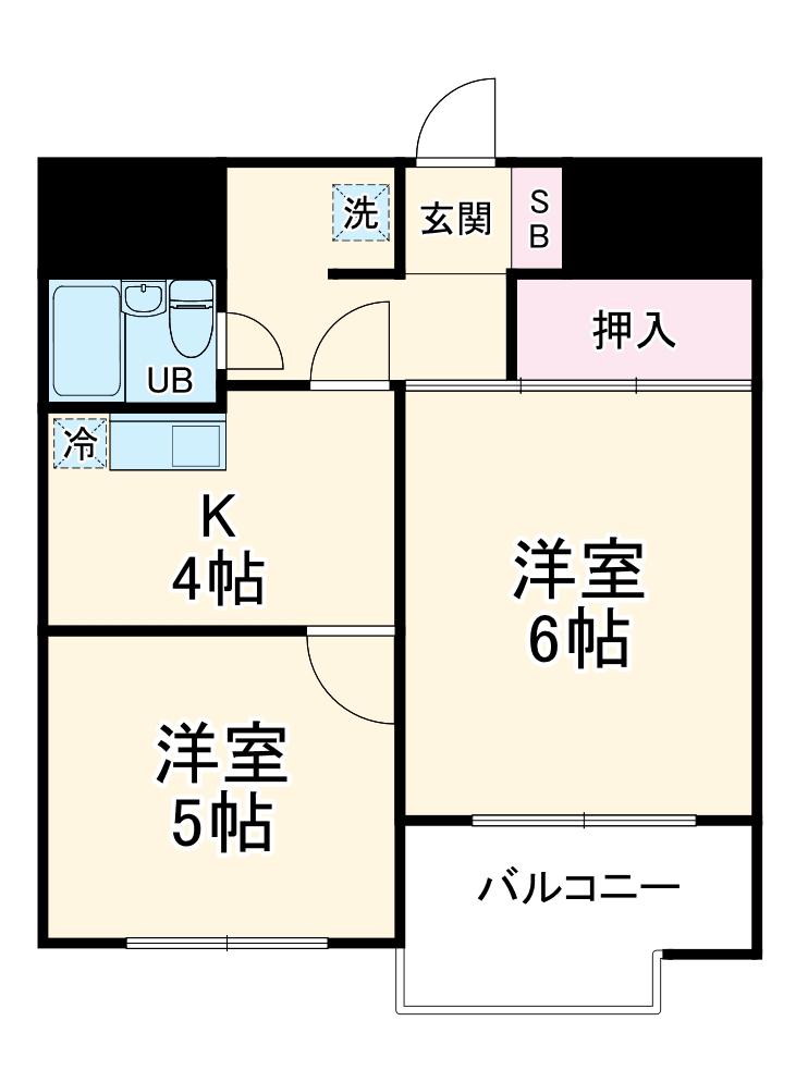 サリシャン市川(2K/5階)の間取り写真