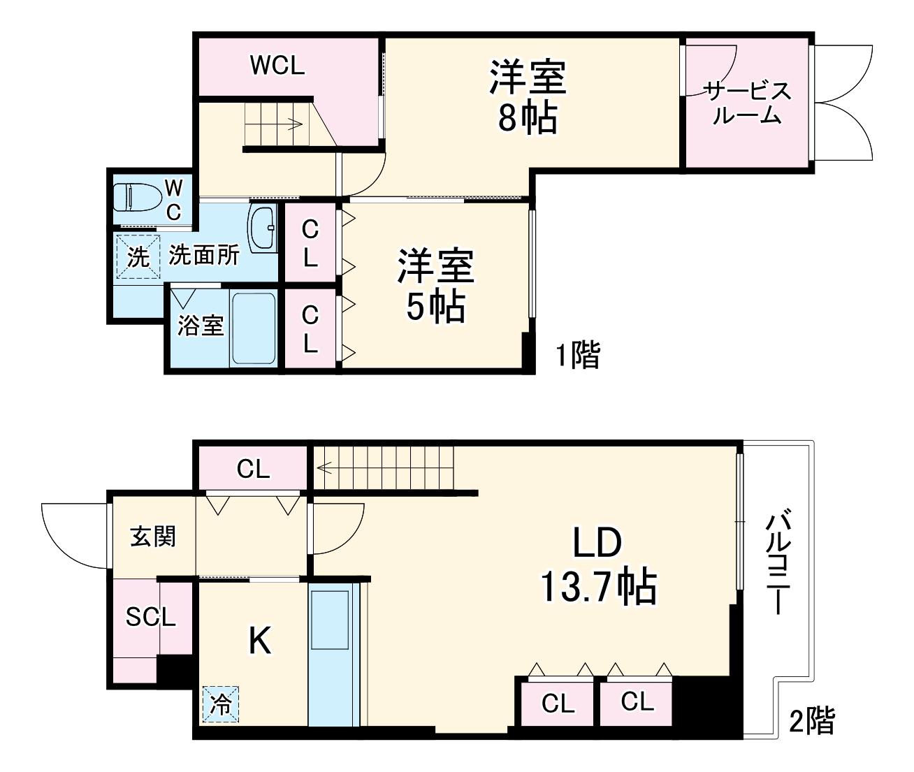 YS大手通(2LDK/2階)の間取り写真