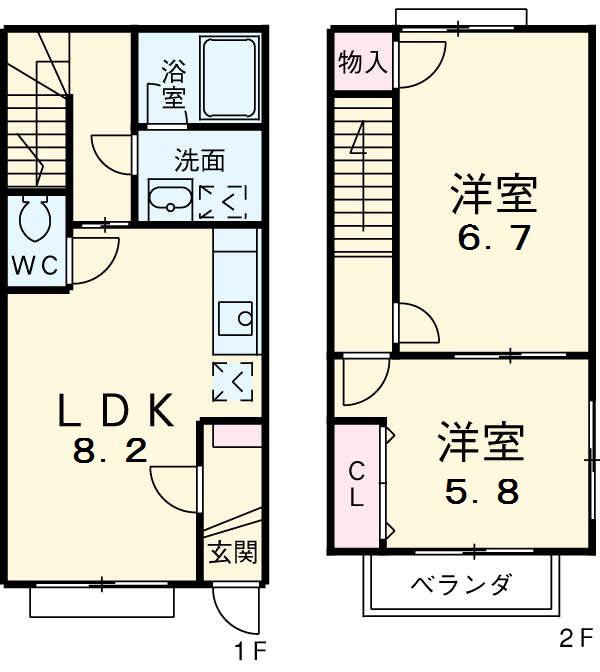 ファミール松花Ｂ棟(2LDK)の間取り写真