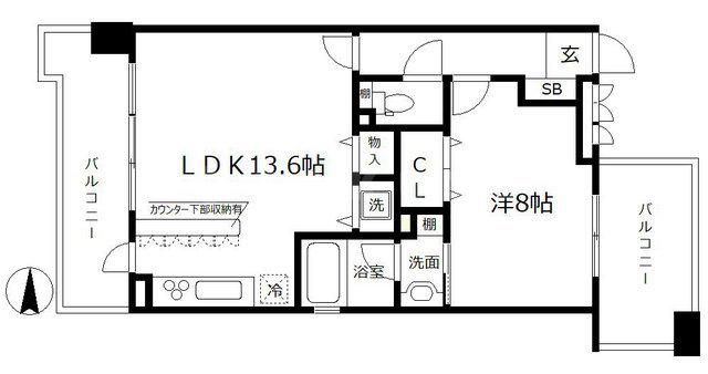 リーガル天満パークサイド(1LDK/2階)の間取り写真