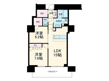 ジオタワー南森町(2LDK/33階)の間取り写真