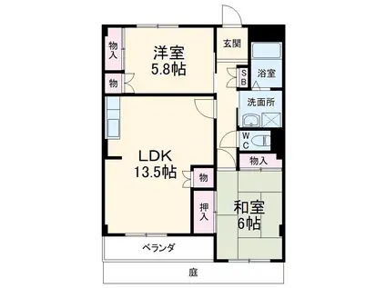 ヴェルメゾン平子が丘(2LDK/1階)の間取り写真