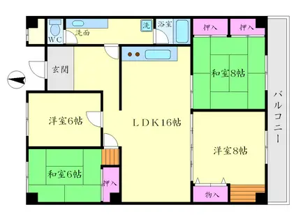大阪モノレール彩都 豊川駅(大阪) 徒歩10分 5階建 築37年(4LDK/2階)の間取り写真