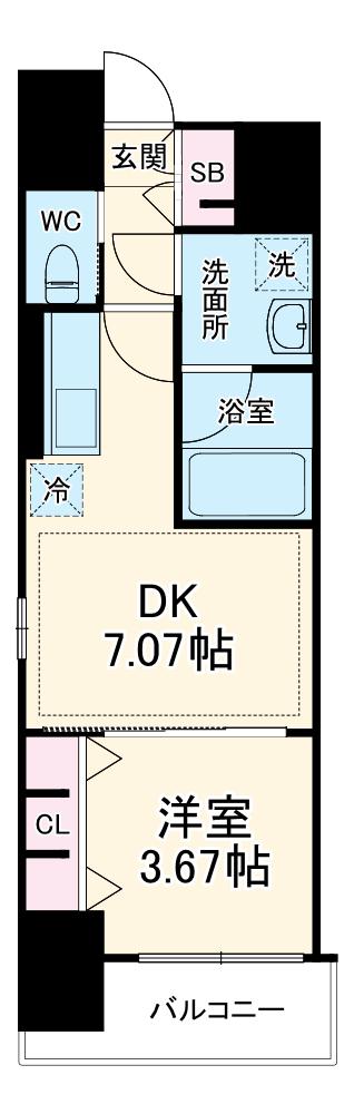 扇町公園プライマリーワン(1DK/11階)の間取り写真