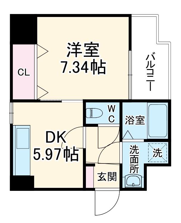 R SQUARE東天満アールスクエア東天満(1DK/9階)の間取り写真