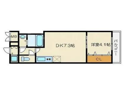 ONE ROOF FLAT TENJINBASHI(1DK/7階)の間取り写真