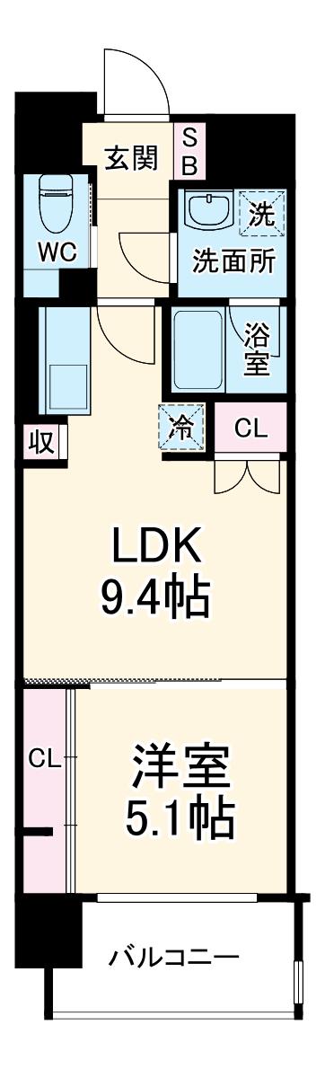 ネットフローラ天満橋(1LDK/4階)の間取り写真