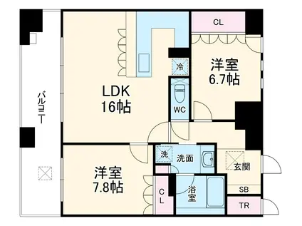 リーガル西天満Ⅱ(2LDK/11階)の間取り写真