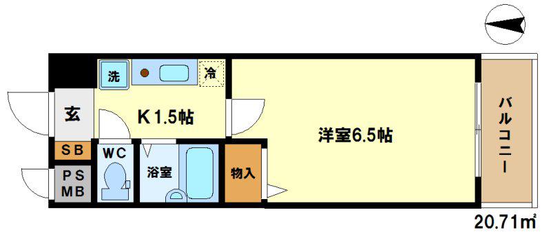 HOPECITY天神橋(1K/4階)の間取り写真