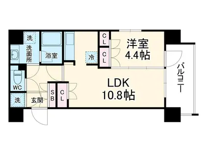 天満橋ケルスコート(1LDK/8階)の間取り写真