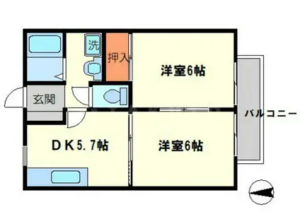 サンビレッジおのはらB(2DK/2階)の間取り写真