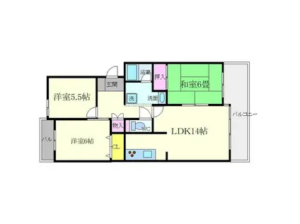 Tセレーノ北千里(3LDK/2階)の間取り写真