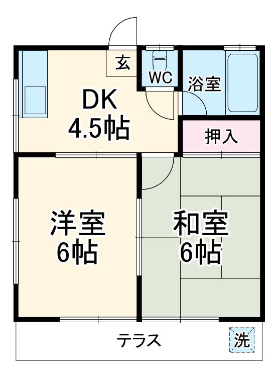 鹿島ハイツA(2DK/1階)の間取り写真