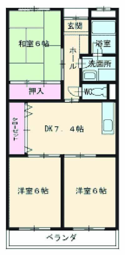 WING1号館(3DK/2階)の間取り写真