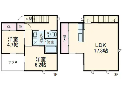 名古屋市桜通線 野並駅 バス乗車時間：14分 砂田一丁目バス停で下車 徒歩2分 2階建 築17年(2LDK)の間取り写真