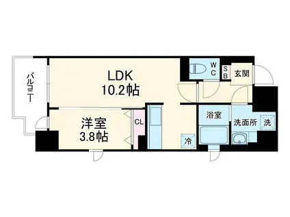 アヴェニール北浜(1LDK/6階)の間取り写真