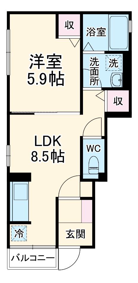 ブルーメ三軒家(1LDK/1階)の間取り写真