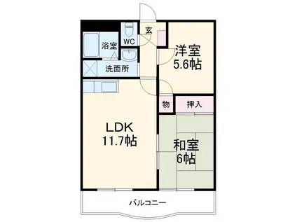メディオ初生壱番館(2LDK/2階)の間取り写真