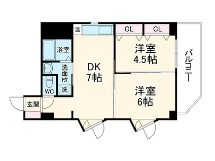 朝日プラザ靭公園第2(2DK/7階)の間取り写真