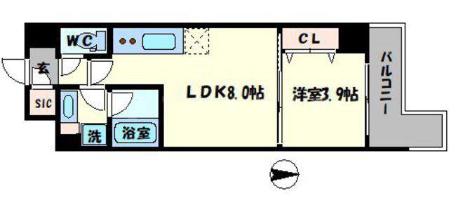 クロスレジデンス阿波座(1LDK/6階)の間取り写真