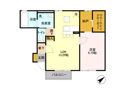 ヴィアノⅢ(1SLDK/1階)の間取り写真